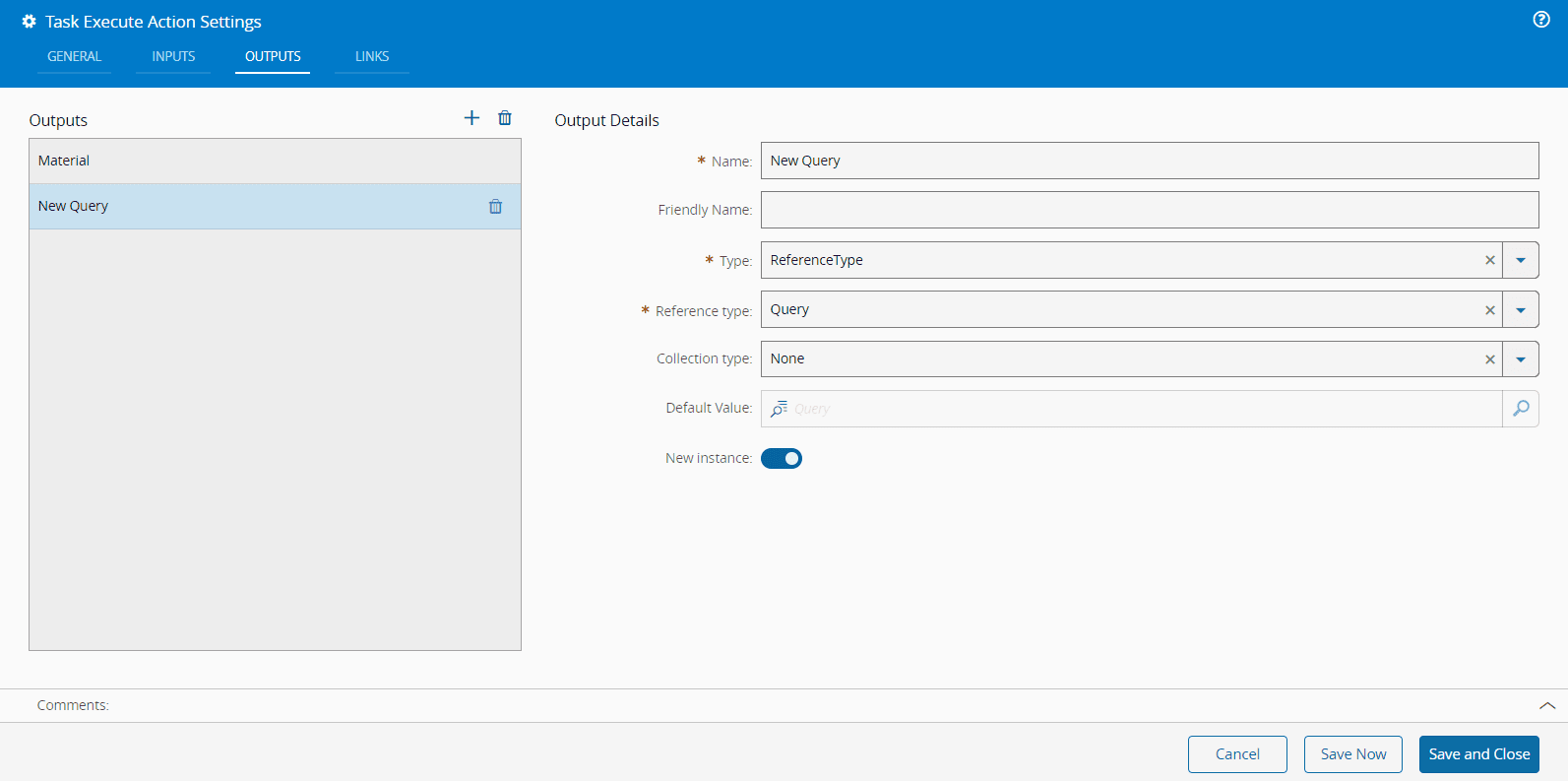 Execution Action Task reference type