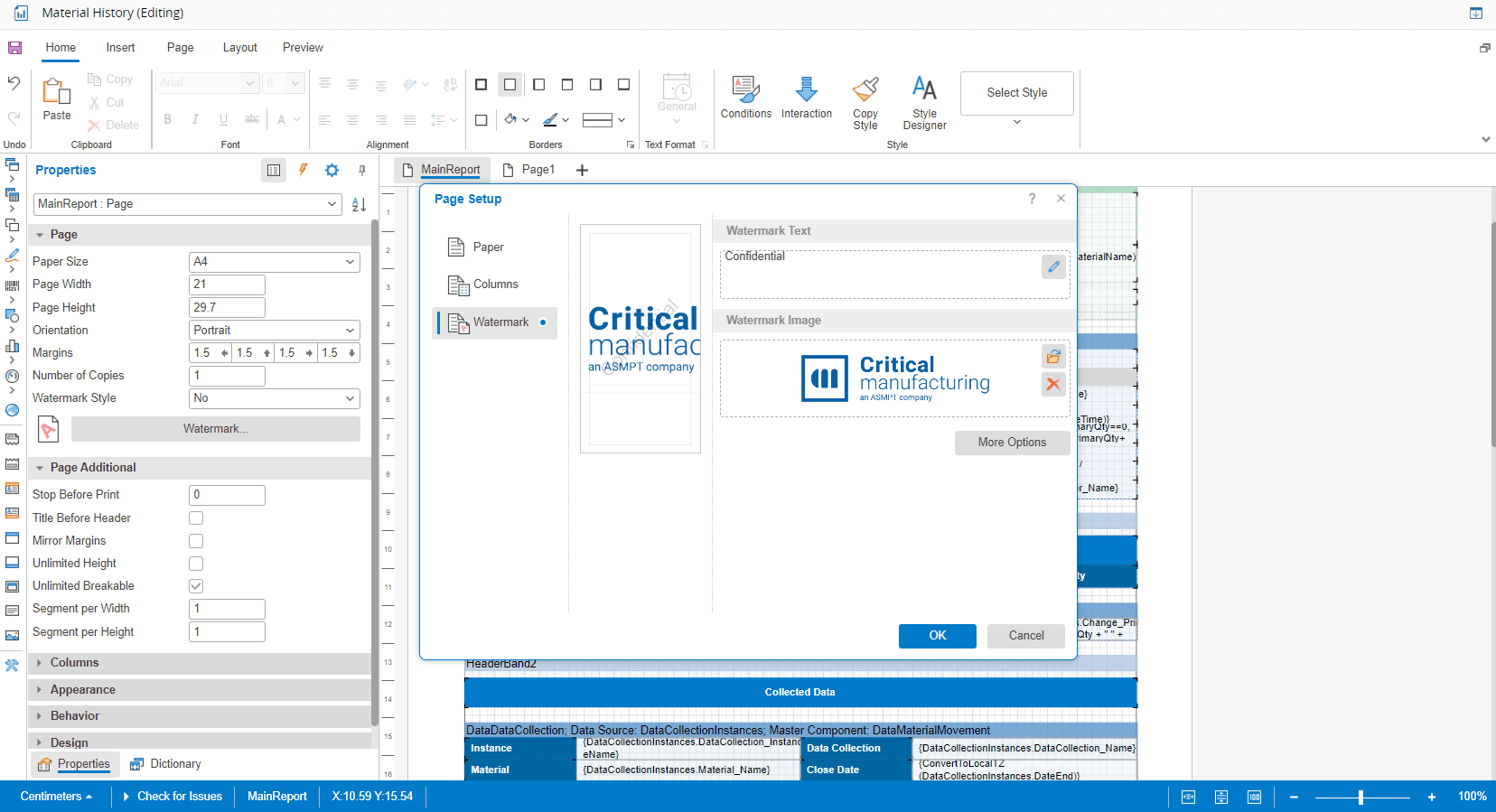 Material History New Design properties