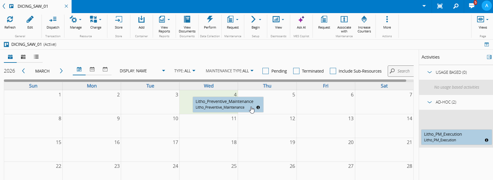 Screenshot showing how to drag and drop maintenance activities