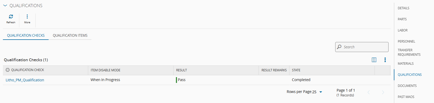 Screenshot showing the qualification checks of the MAO when the results are set to Pass