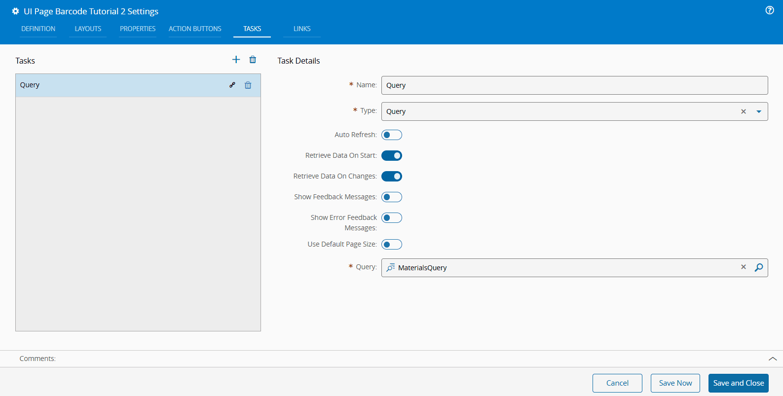 Query task settings to use with barcode scanning