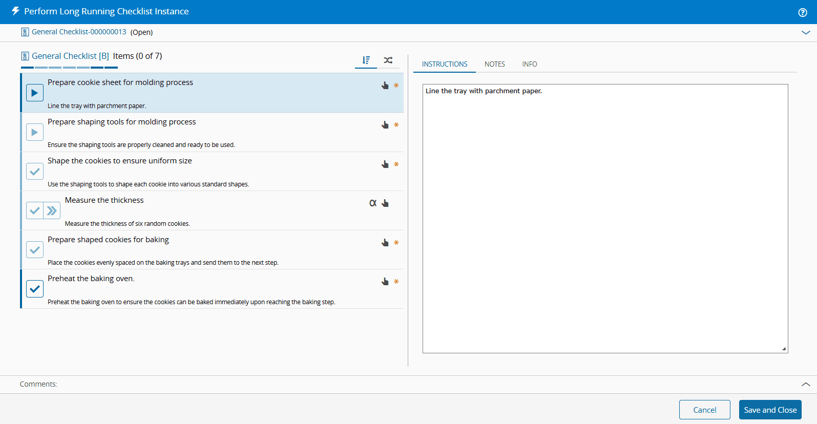 Sequential Checklist Items