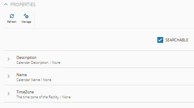 Screenshot showing the Searchable flag in the Entity Type's Properties section.