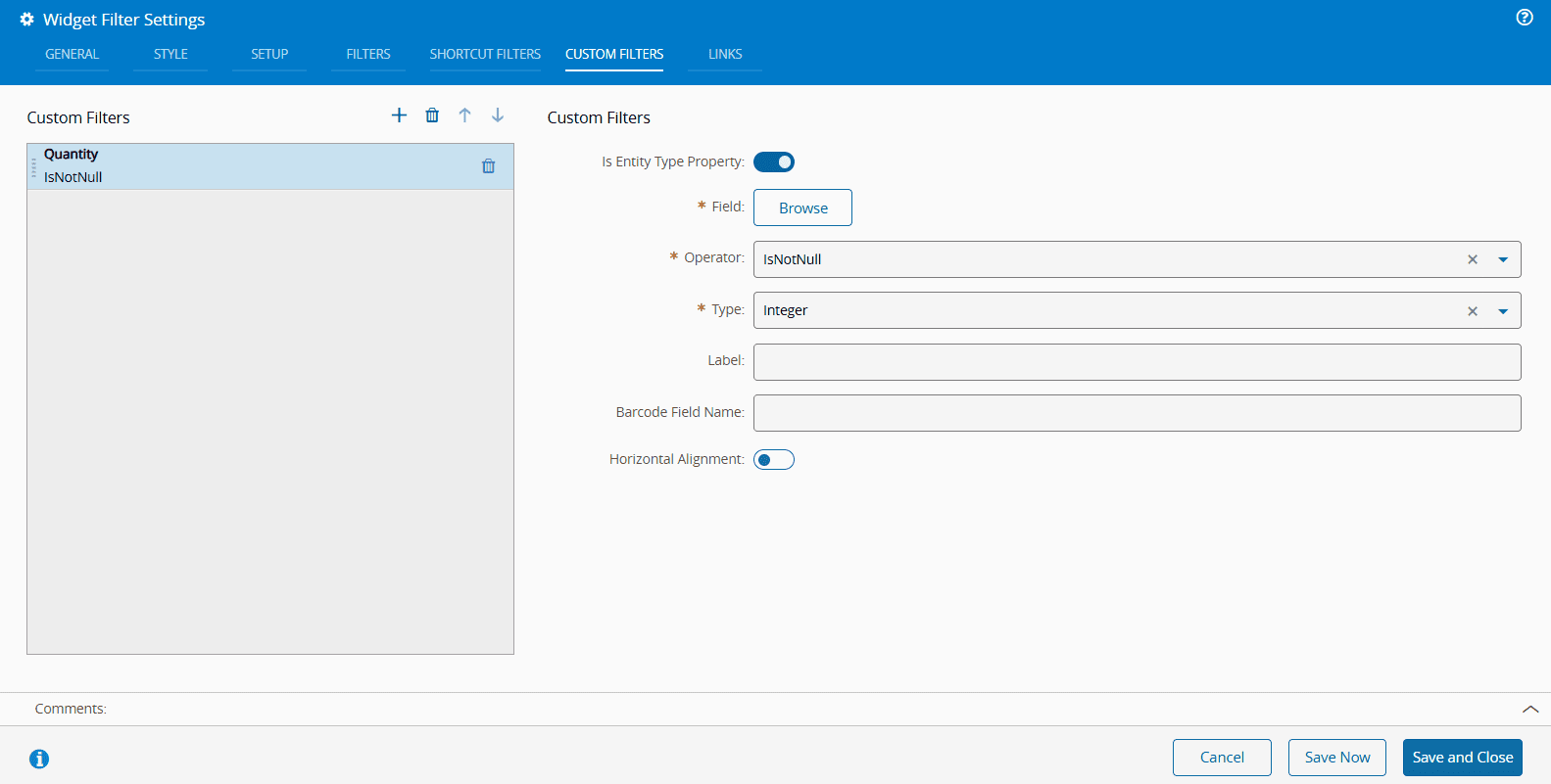 filter custom filters tab