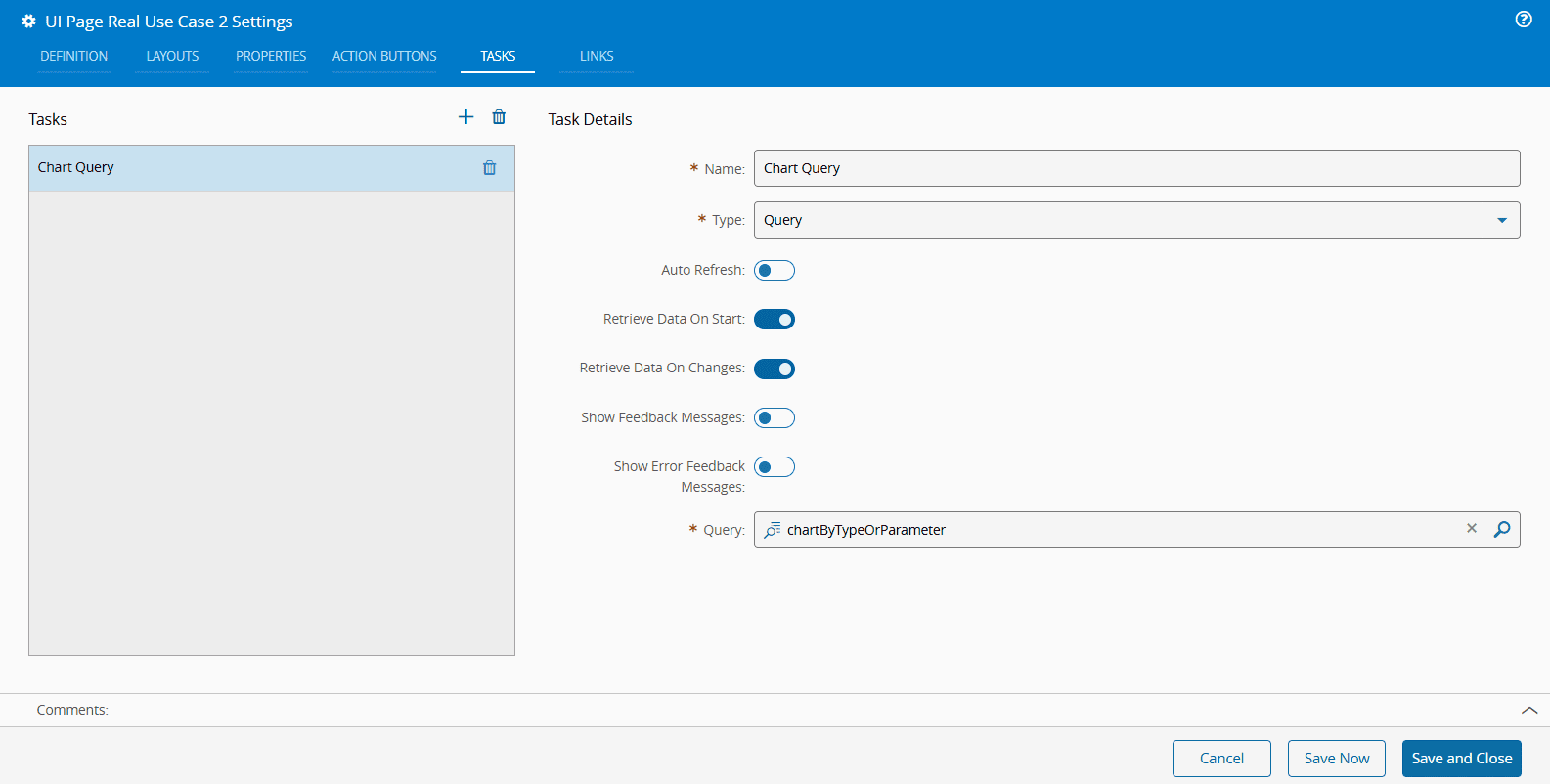 Screenshot showing filtering options on a UI page for setting task parameters.