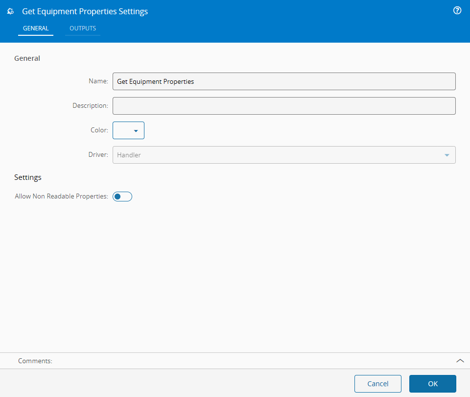 Get Equipment Properties task settings