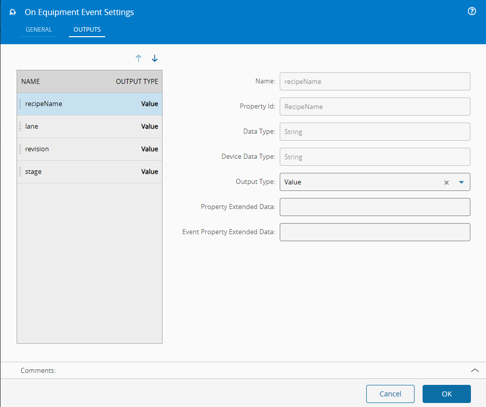On Equipment Event task outputs