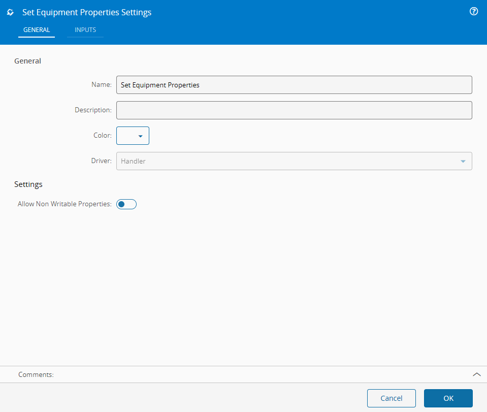 Set Equipment Properties task settings