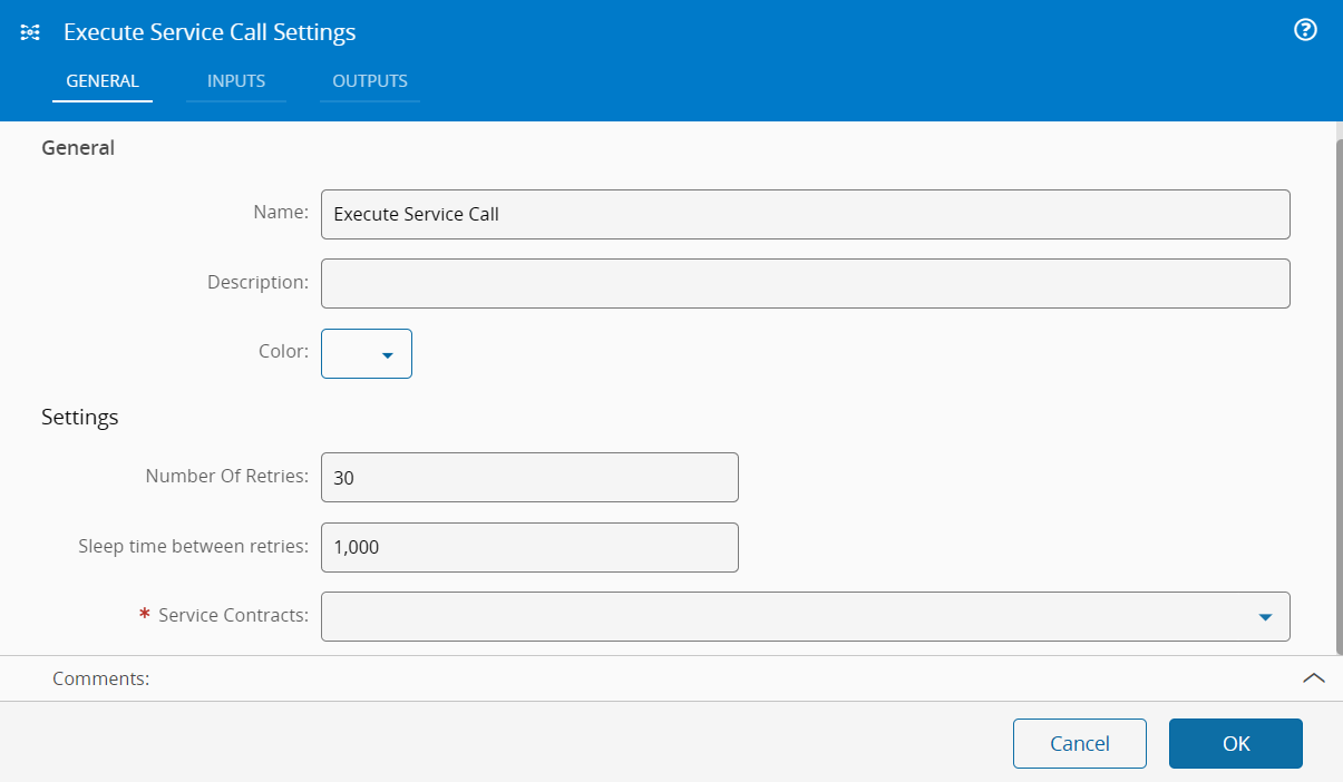 Execute Service Call task settings