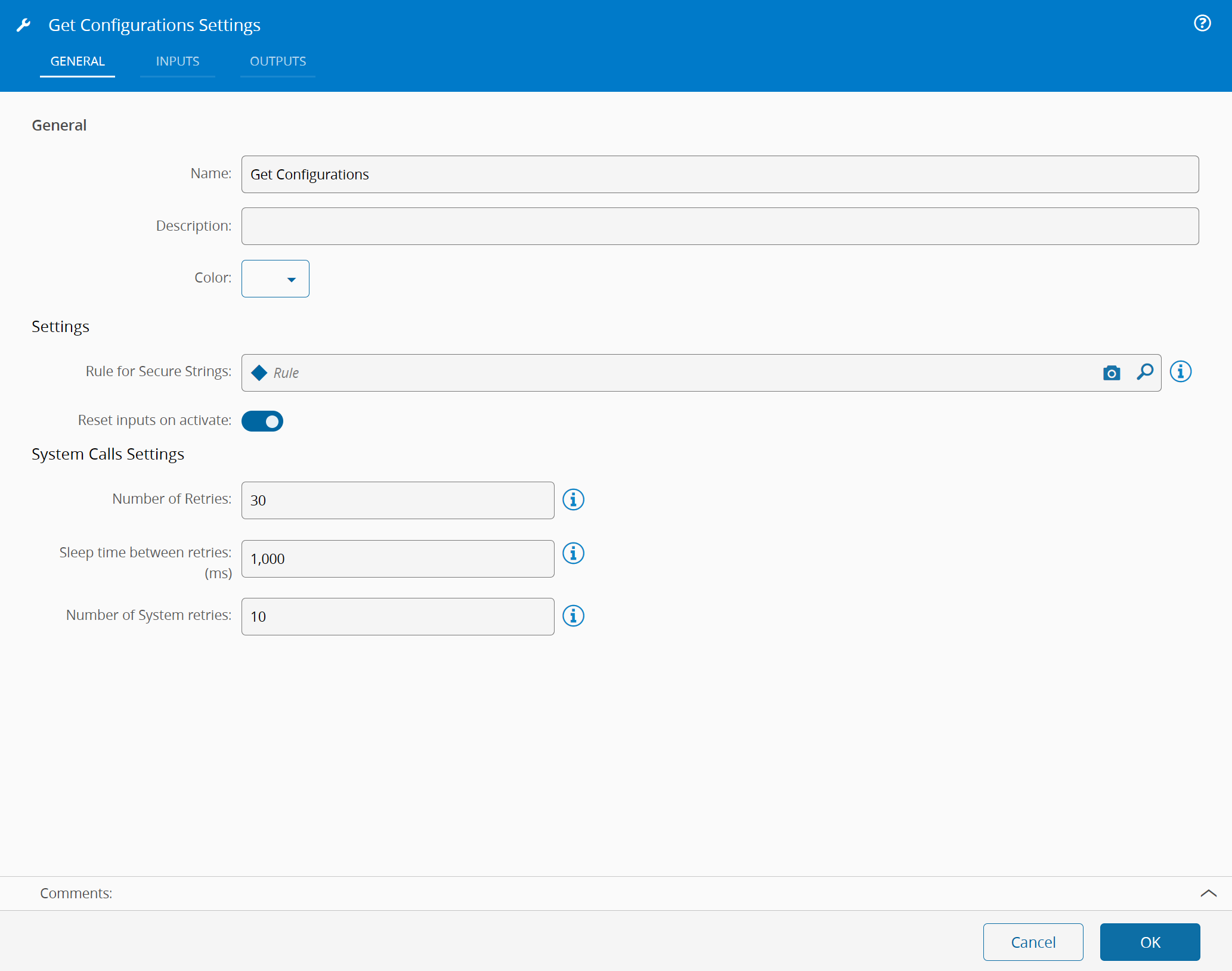 Get Configurations task settings