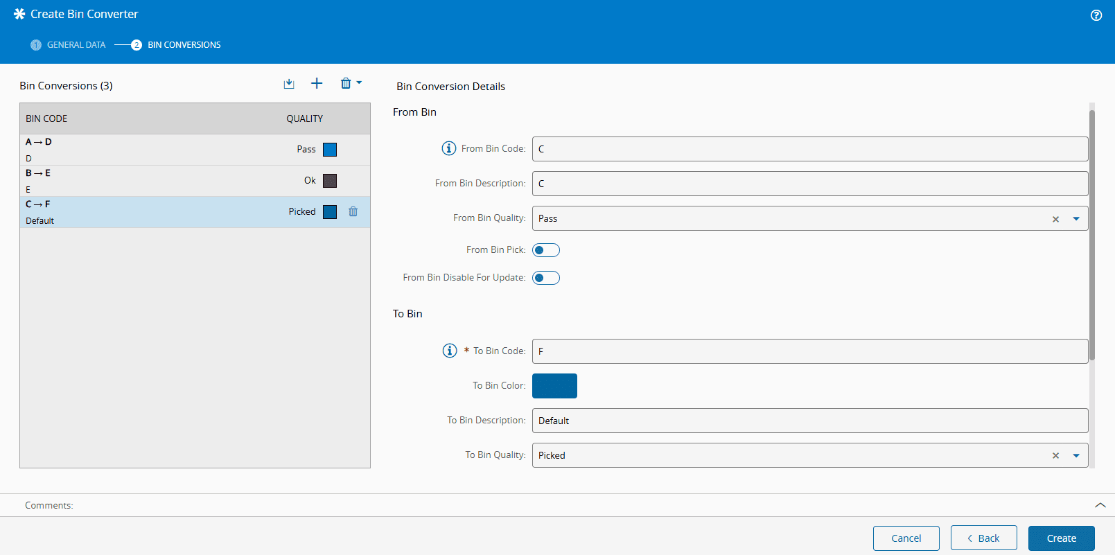 Screenshot showing a bin conversion process with H Creare thn Converter and related properties.