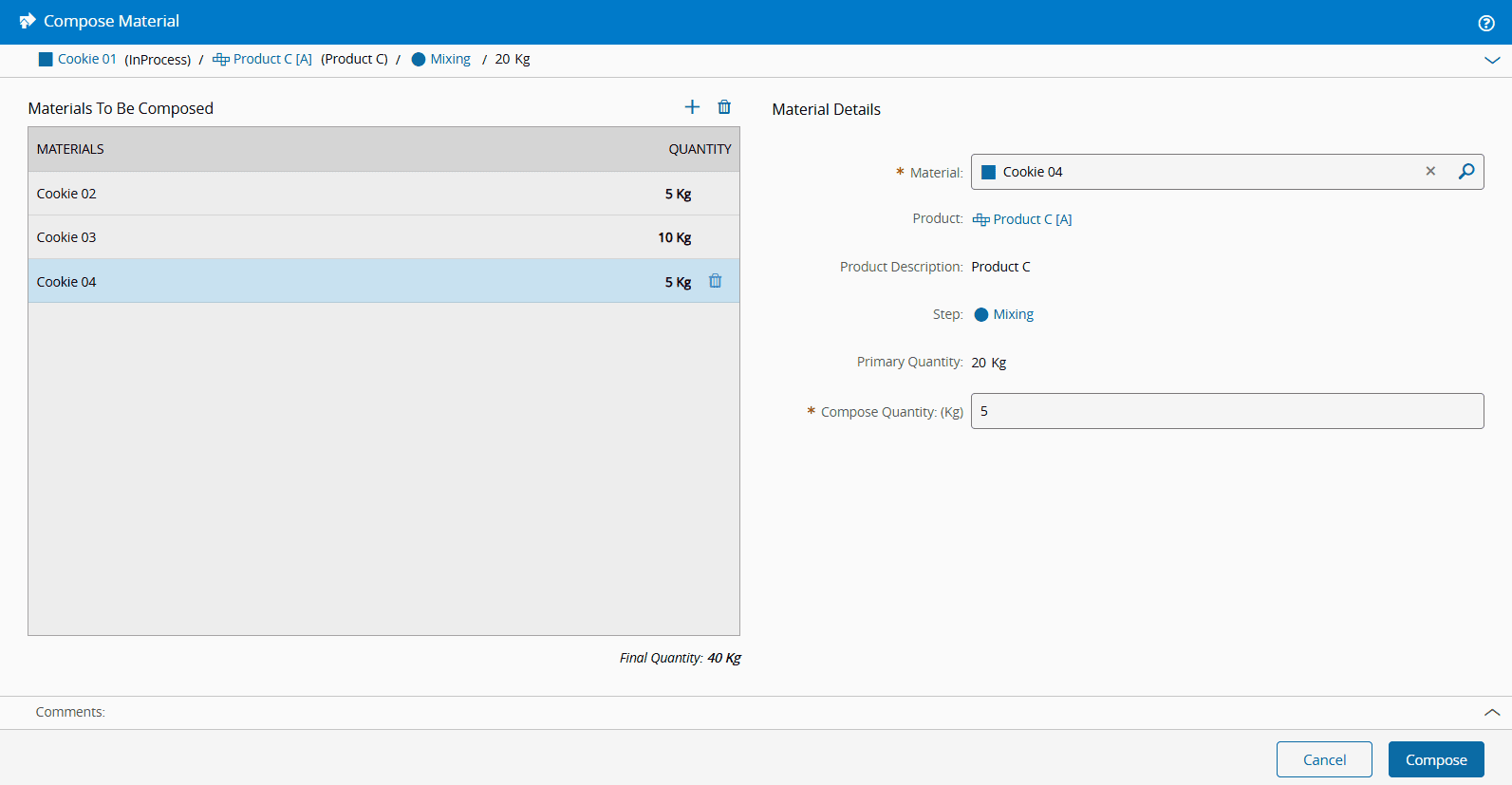 Screenshot showing a UI element labeled "Compose" in the process of completing an operation.