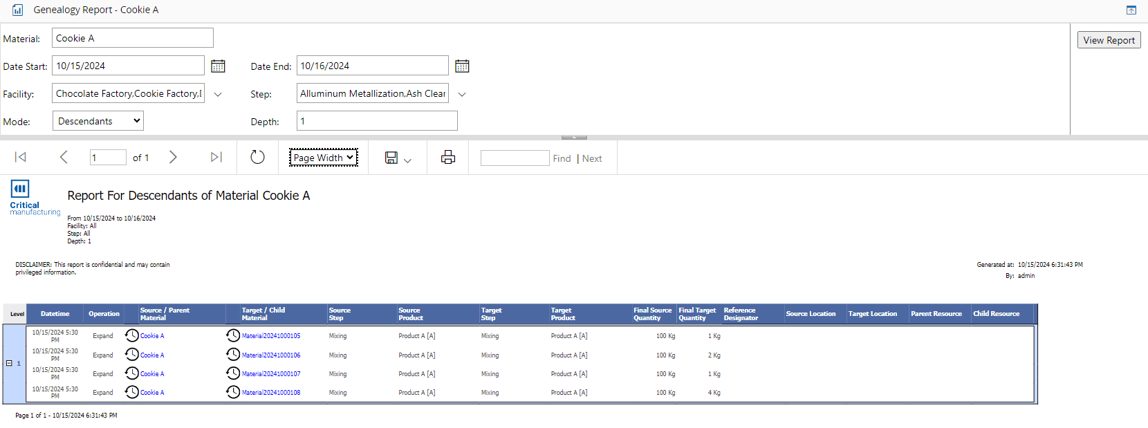 Screenshot showing a genealogy repair interface with fields for "Material" and "Genealogy".