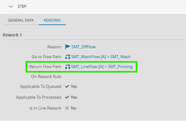 Return flowpath of a rework