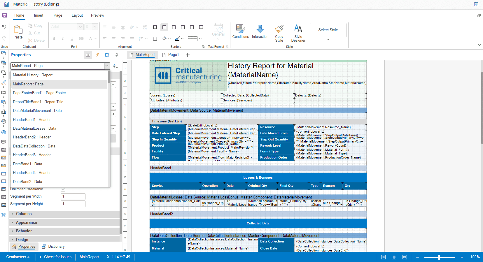 Material History New Design properties