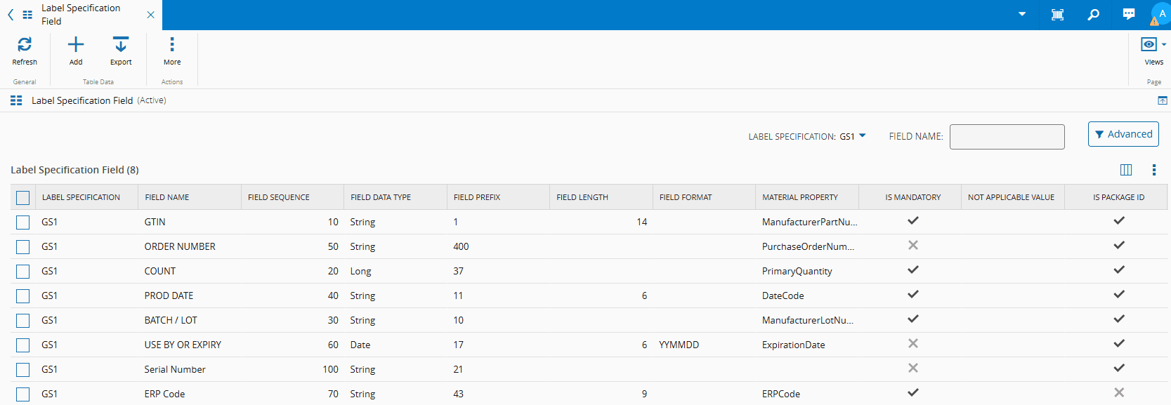 GT Label Specification Field