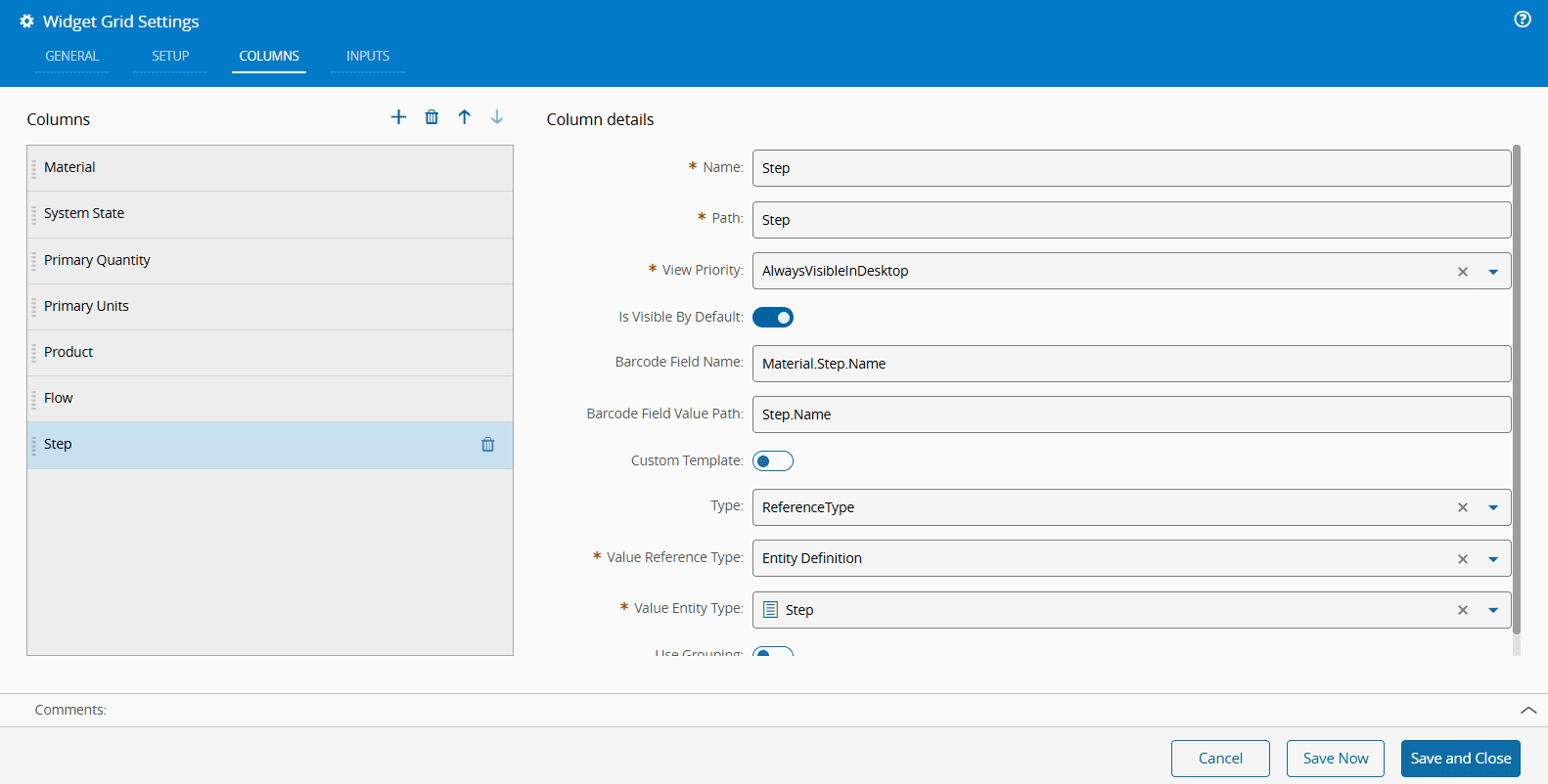 Grid widget settings to use with barcode scanning