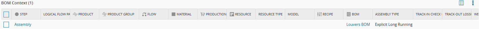 Screenshot showing a table or list displaying Bill of Materials (BOM) context information.
