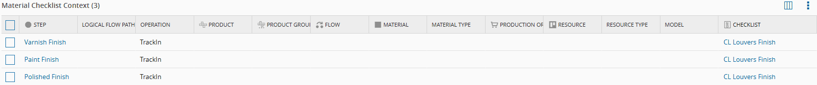 Screenshot showing a material checklist with fields for quantity, unit, and description.