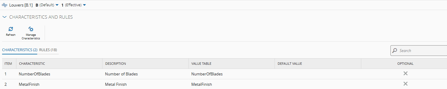 Screenshot showing a table with product characteristics, including "Hy Louvers" and other details.