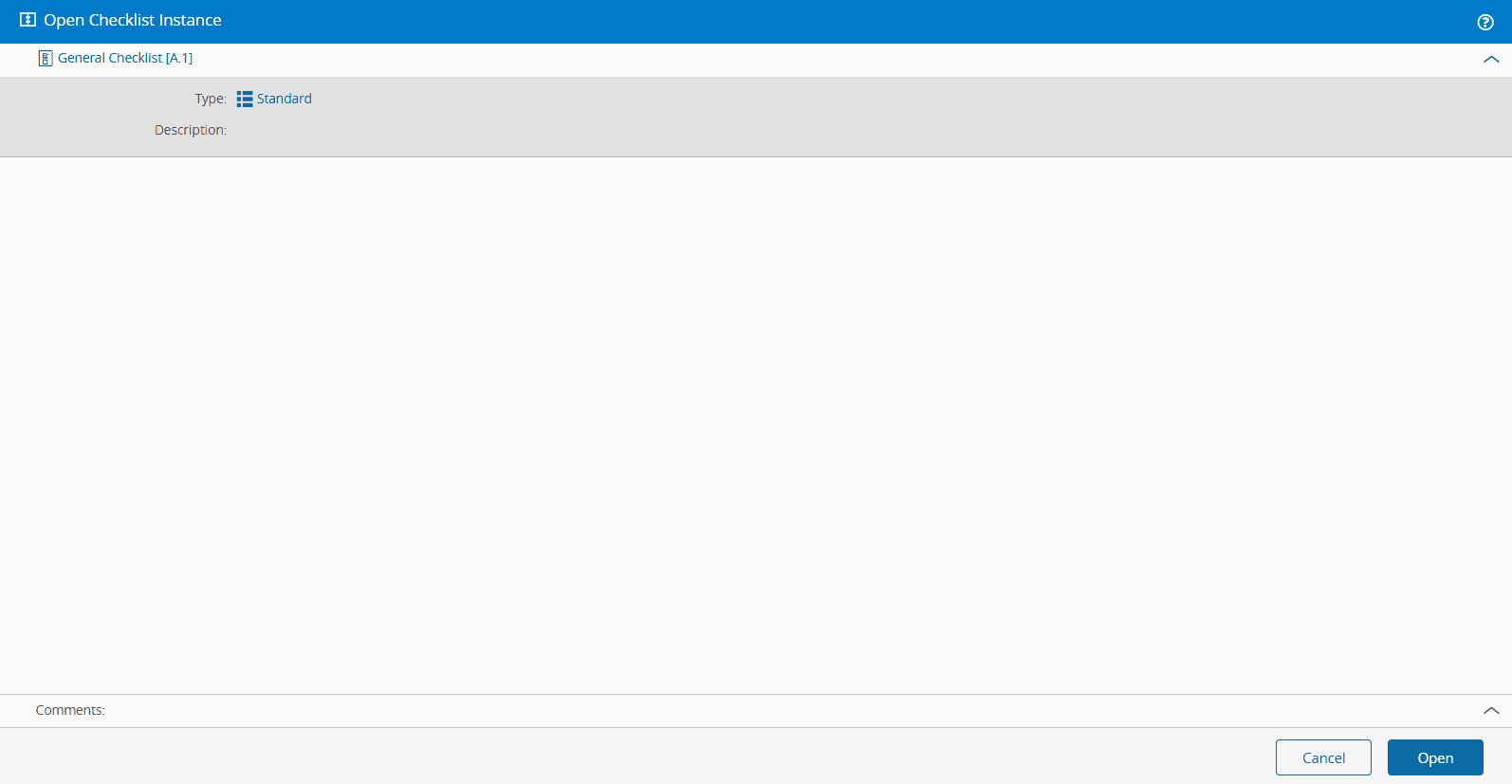 Open Checklist Instance Wizard