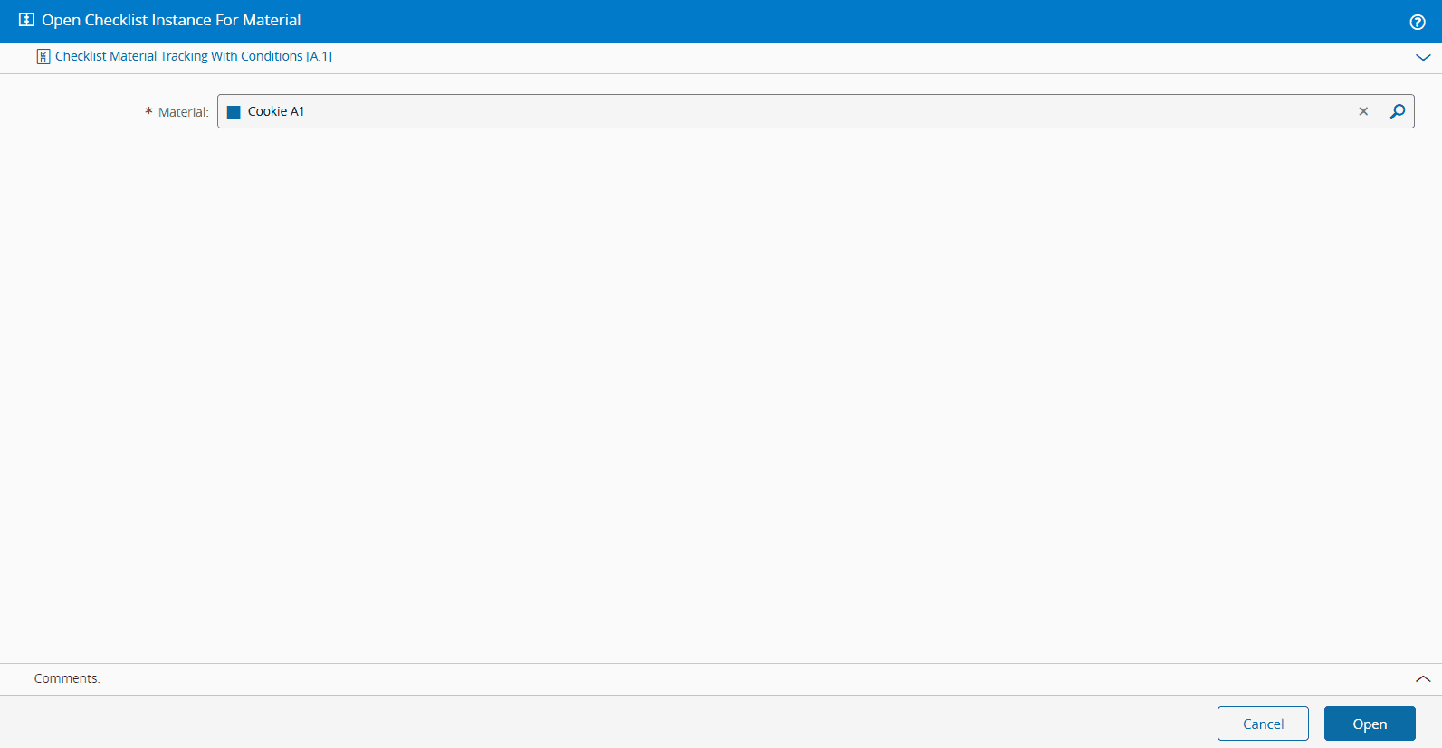 Open Checklist Instance Wizard Material