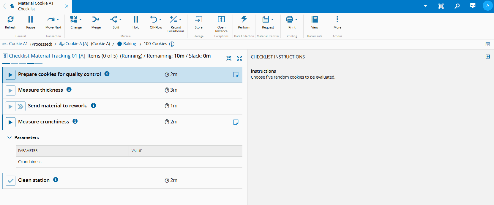 Perform Checklist for Material Page