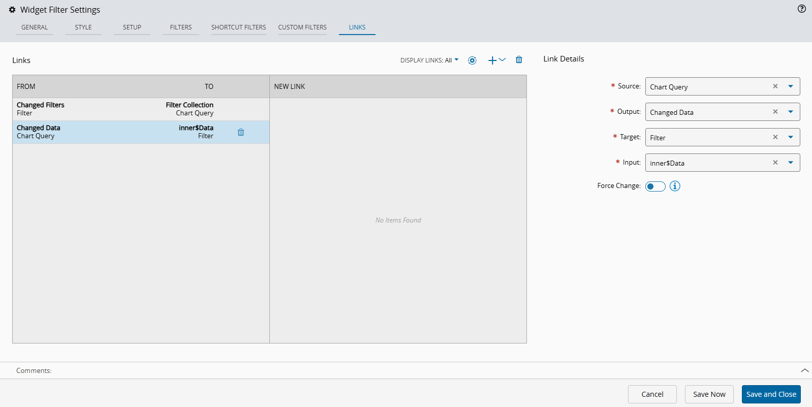 Screenshot showing a widget settings interface with options for filtering results.