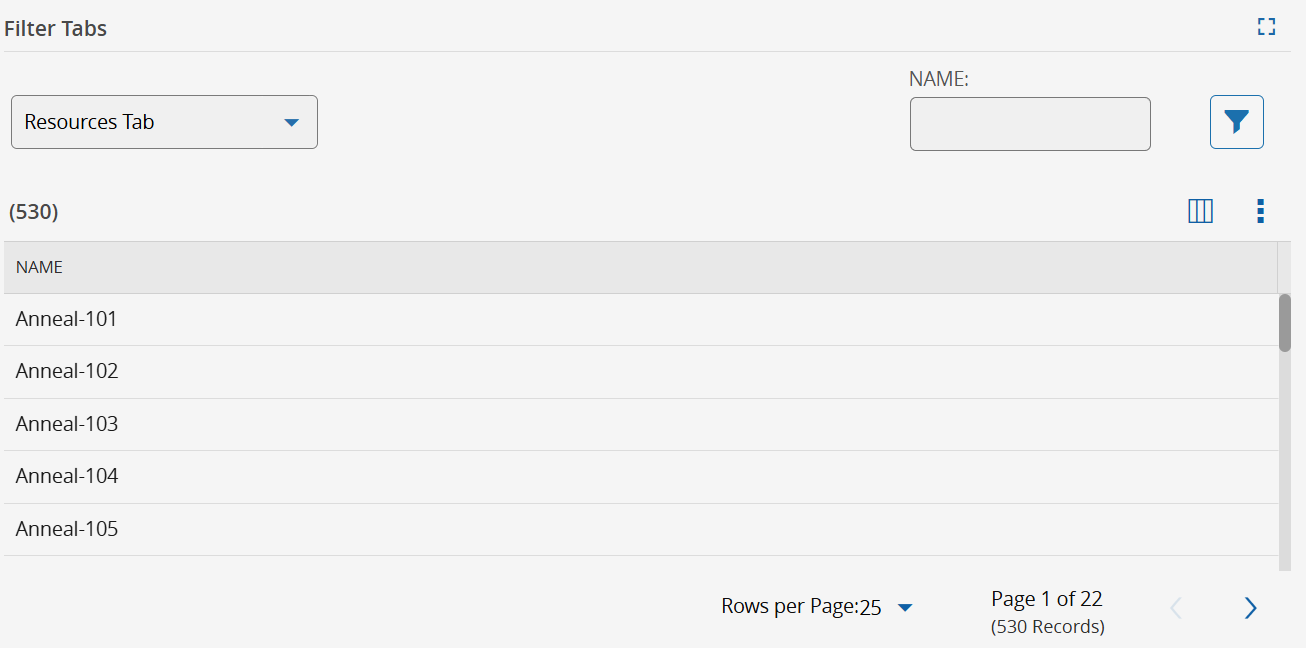 Filter Tabs widget example