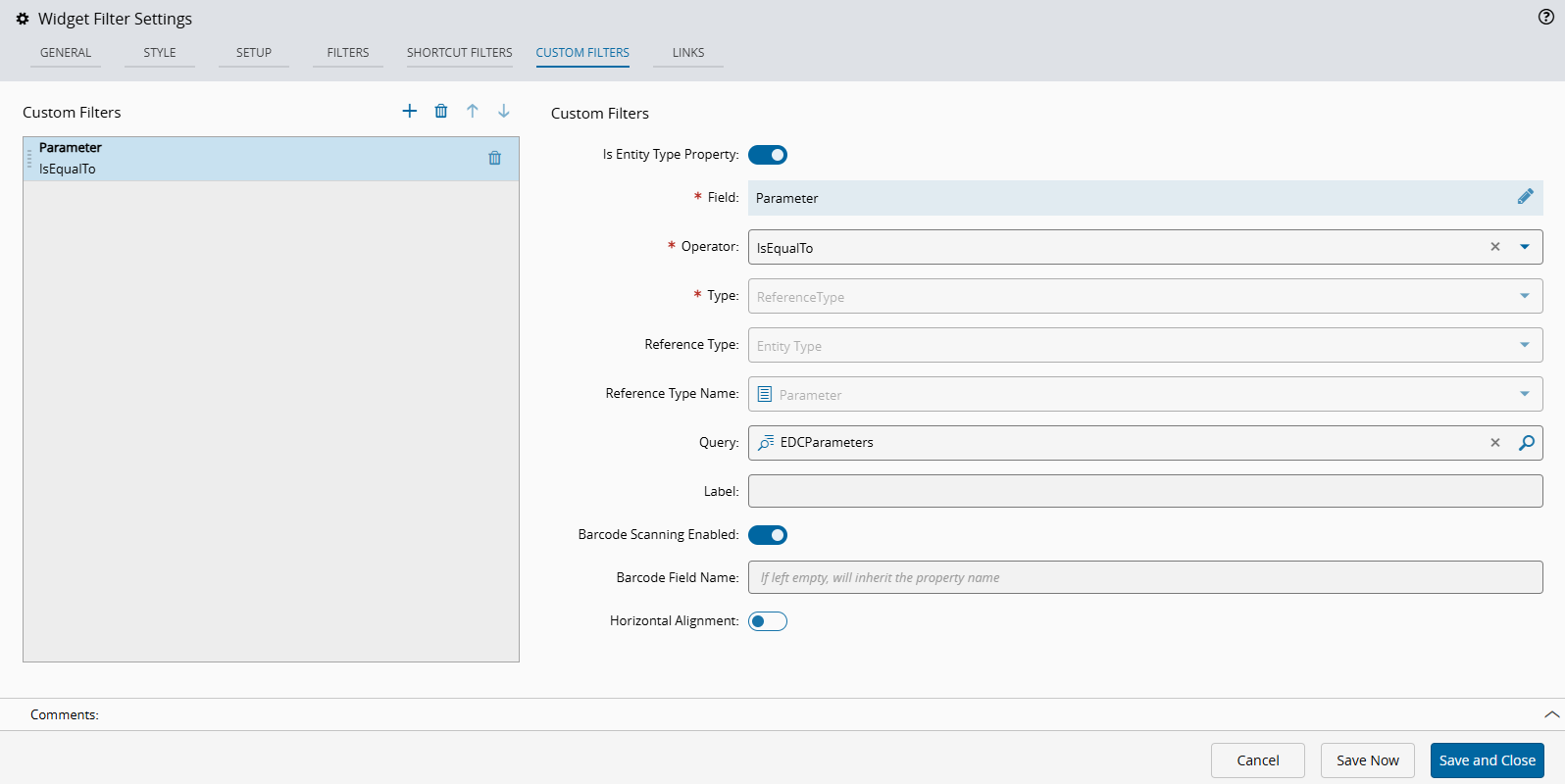 Screenshot showing a settings page with custom filter options, including "custom Filters" and "custom éilters".