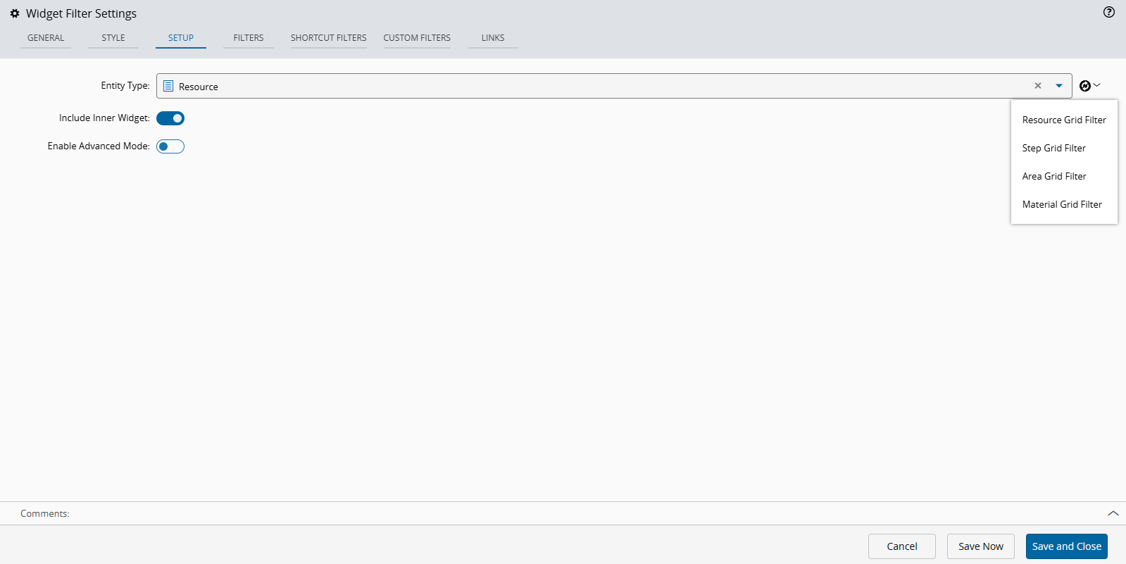 Screenshot showing the Setup tab with the available template options, when the UI Page scope is set to Workspace.
