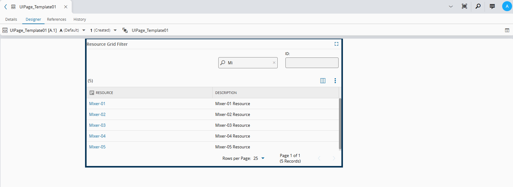 Screenshot showing a preview of the Filter widget with the Resource template applied.