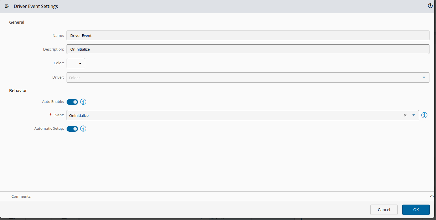 General tab of the Driver Event task settings