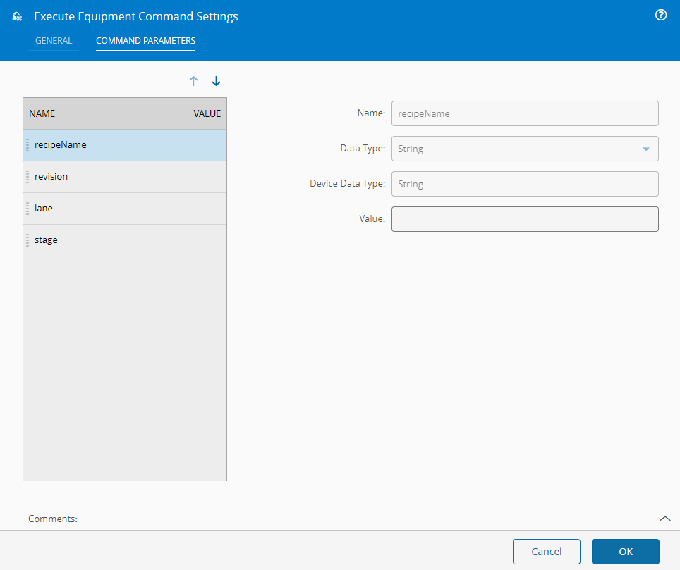 Execute Equipment Command task command parameters
