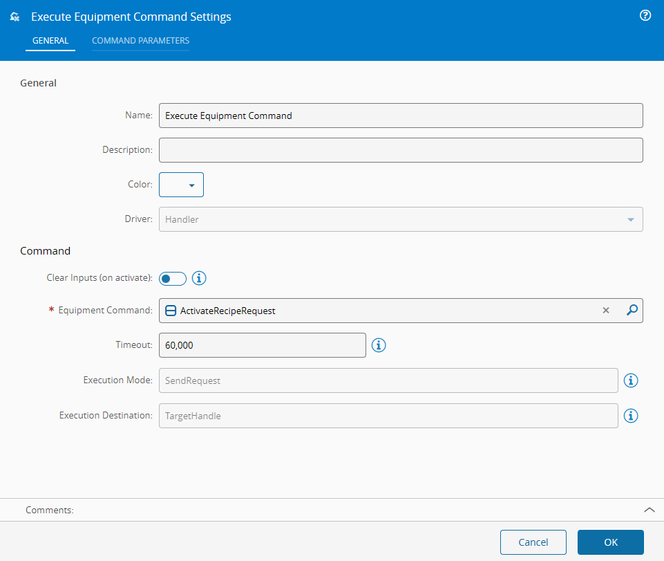 Execute Equipment Command task settings