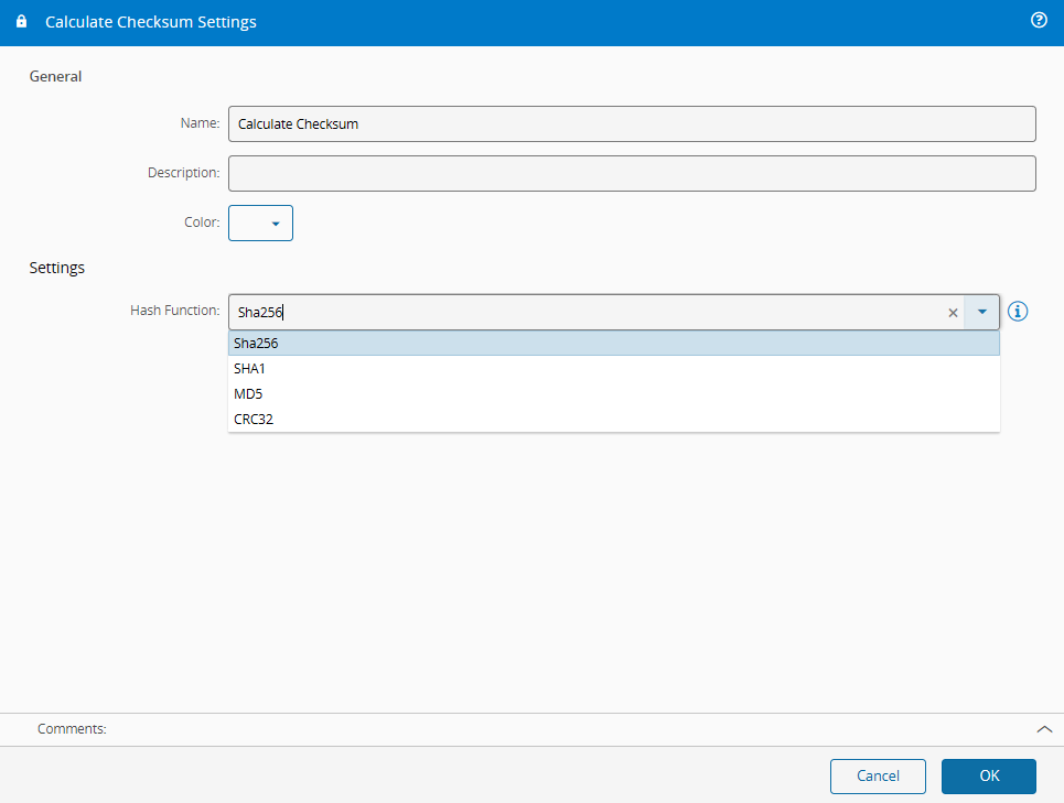 Checksum task settings