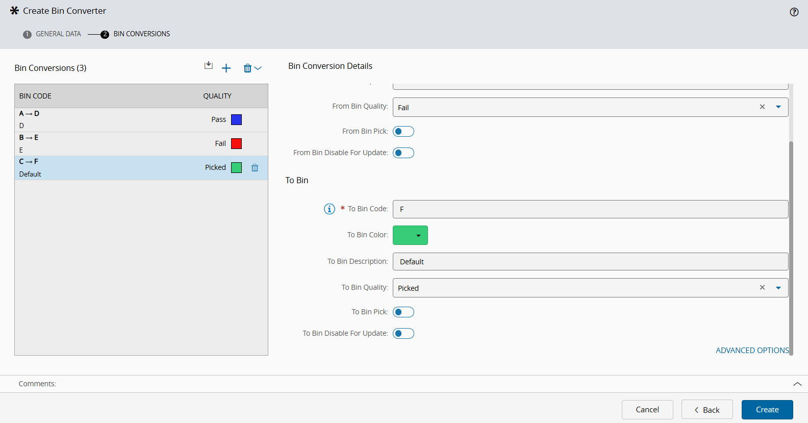 Screenshot showing a bin conversion process with H Creare thn Converter and related properties.
