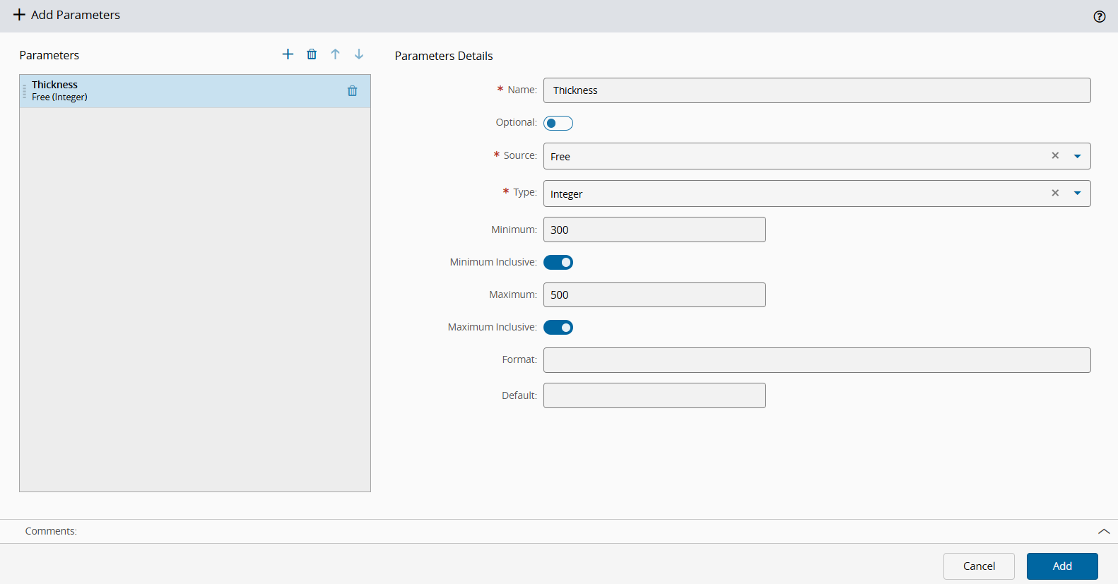 Screenshot showing parameter settings for creating a checklist.