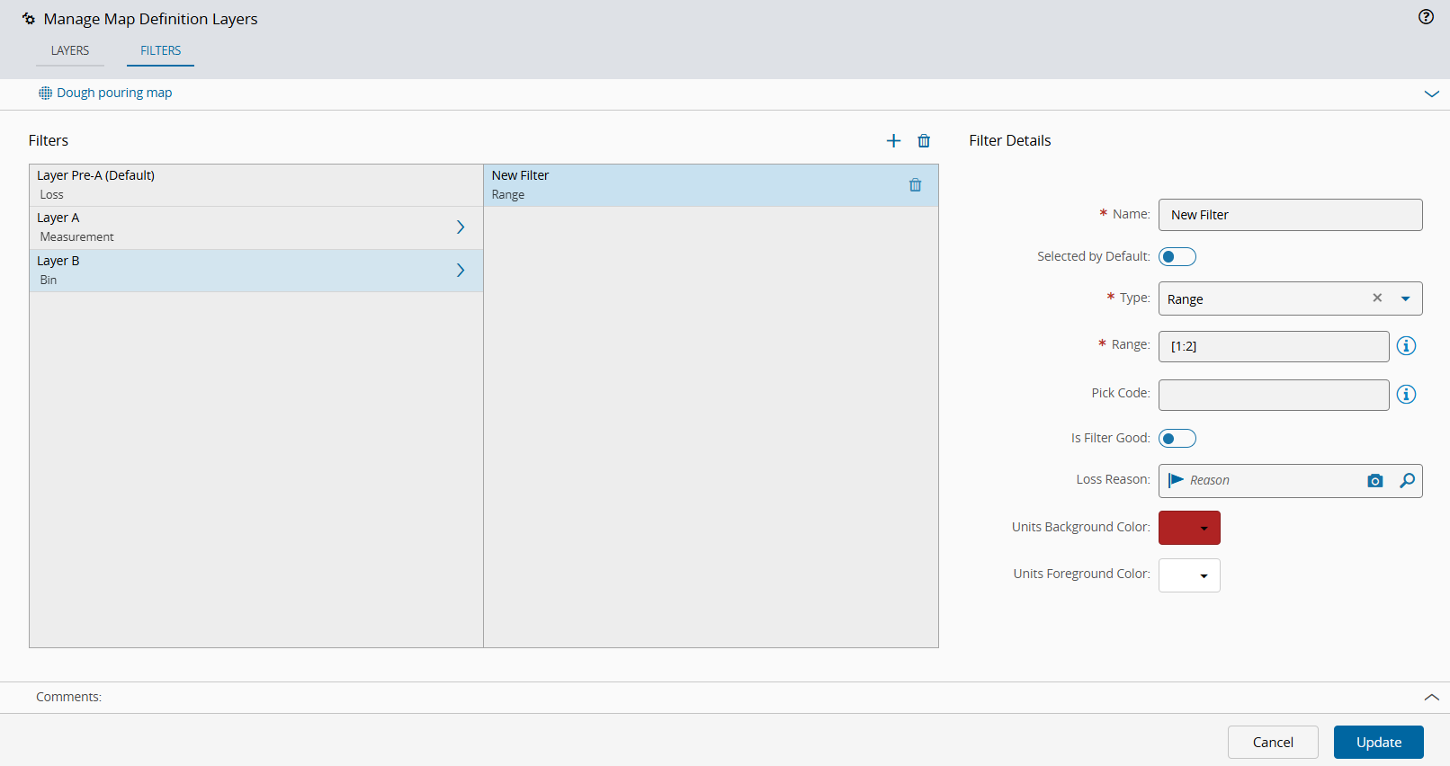 manage map definition layers - filters tab
