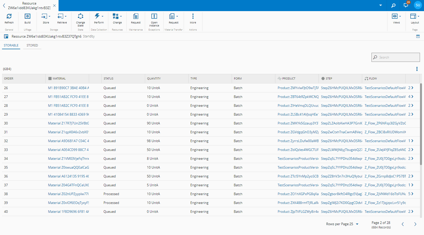 Screenshot showing Resource View Tab for Storage Resources, displaying two panels separating the main panel with storable Materials.