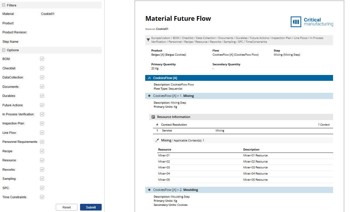 Future Flow report- Filters and Options