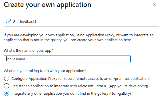 Create your own application dialog with the non-gallery application option selected.