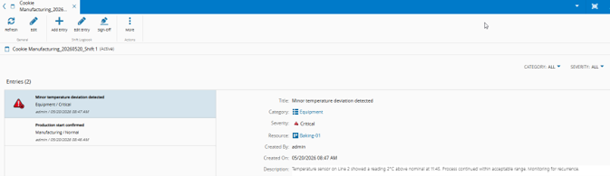 Active Shift Logbook in fabExplorer