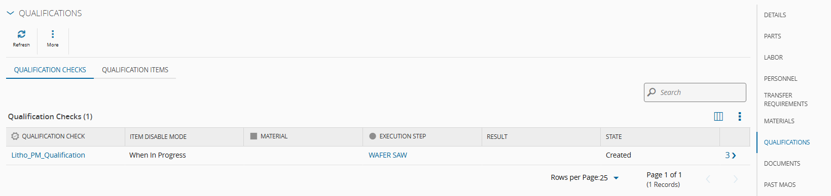 Screenshot showing the qualification checks of the MAO when the restriction type is set to require specific