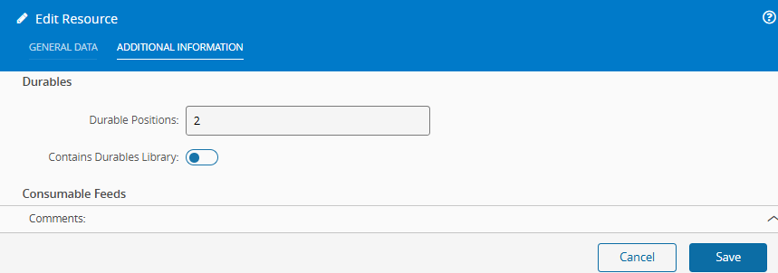 Screenshot showing the resource configuration with the durable positions defined.