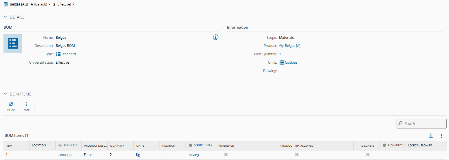 Screenshot showing a Bill of Materials (BOM) table with inconsistent data.