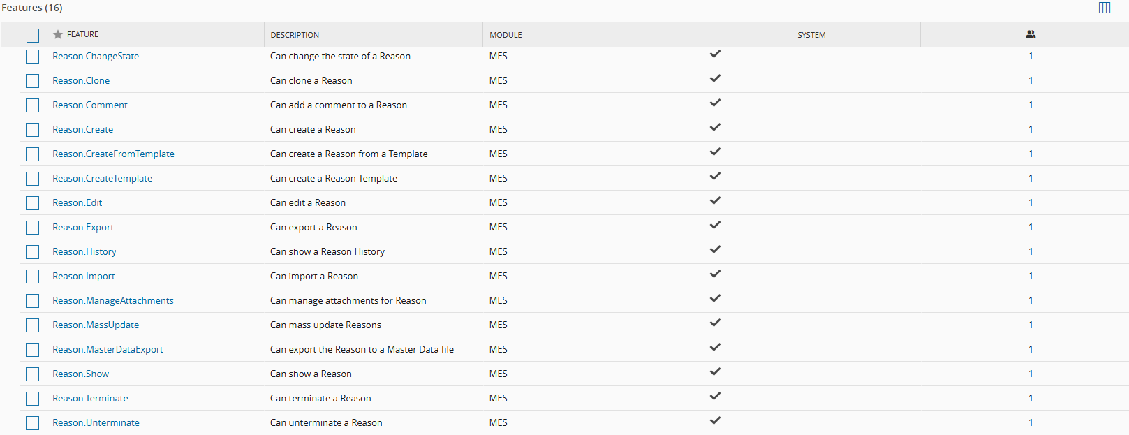 Feature permissions related to reason management