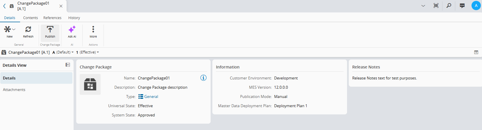 Screenshot showing the Publish option in the action bar.
