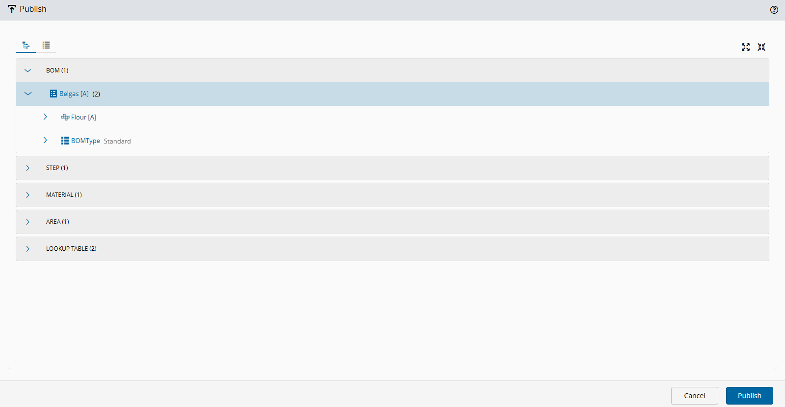 Screenshot showing the Publish wizard in the tree view.