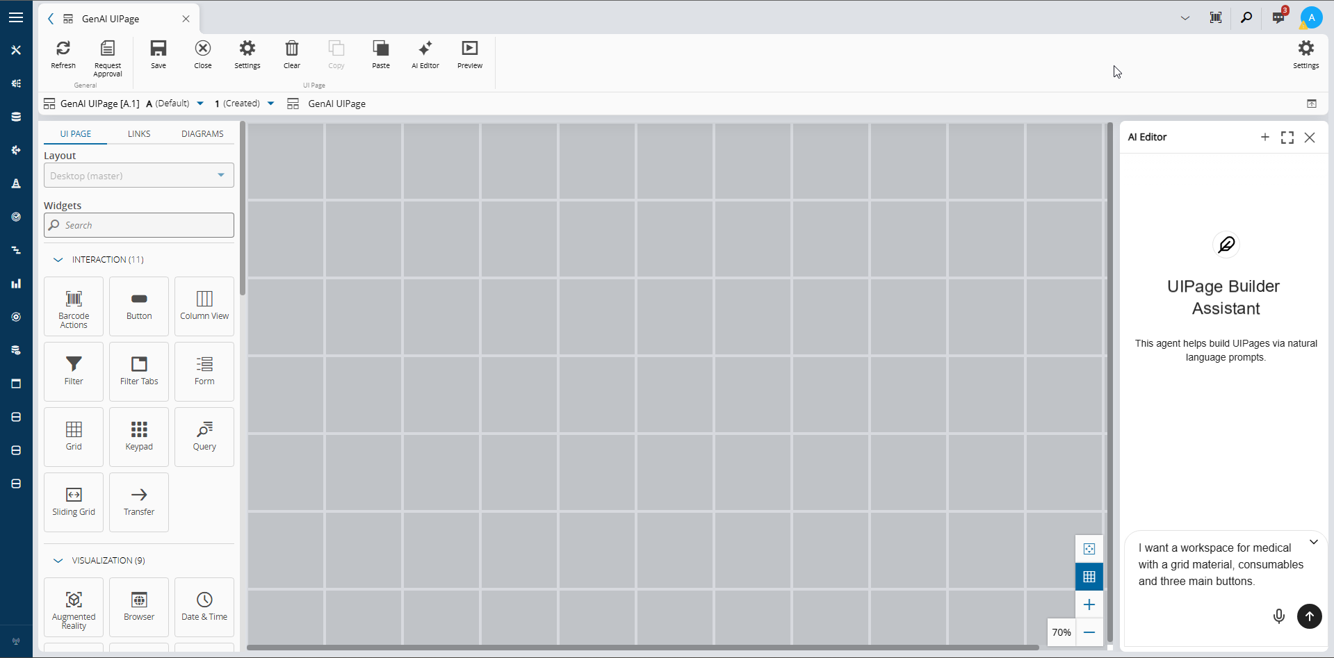 AI generation panel with a prompt.